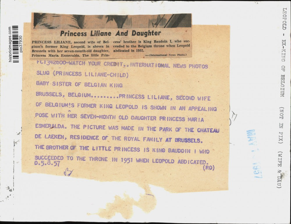 1957 Press Photo Princess Liliane & baby Princess Maria Esmeralda in Brussels