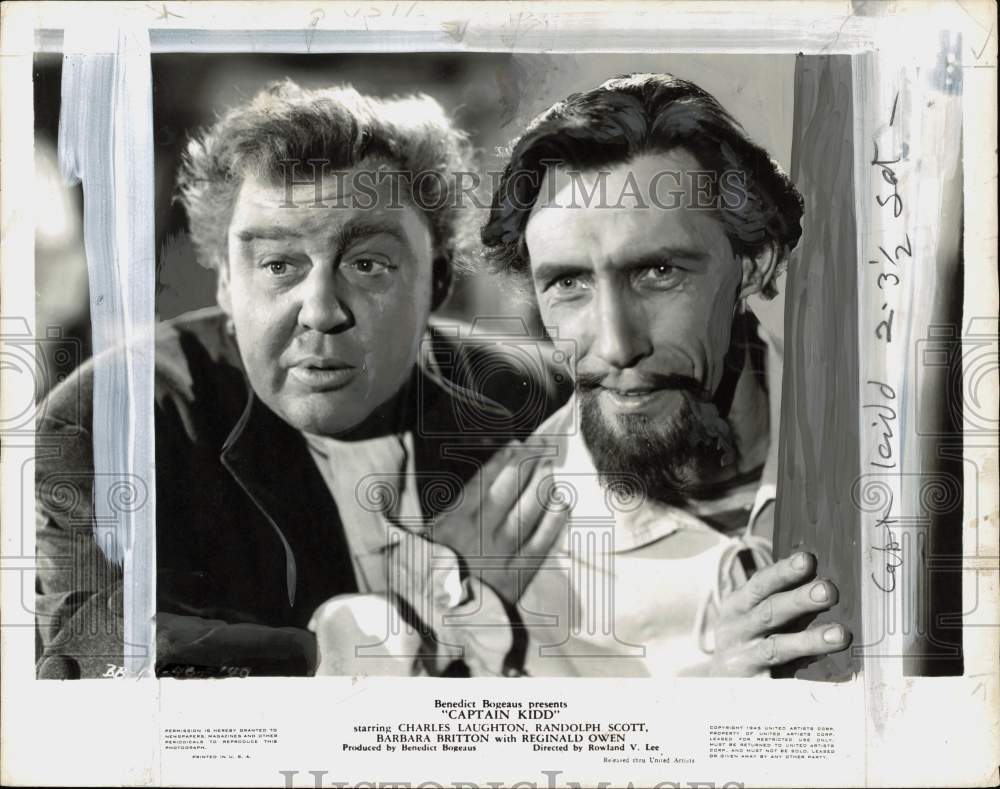 1945 Press Photo Actors Charles Laughton &amp; John Carradine star in &quot;Captain Kidd&quot;- Historic Images