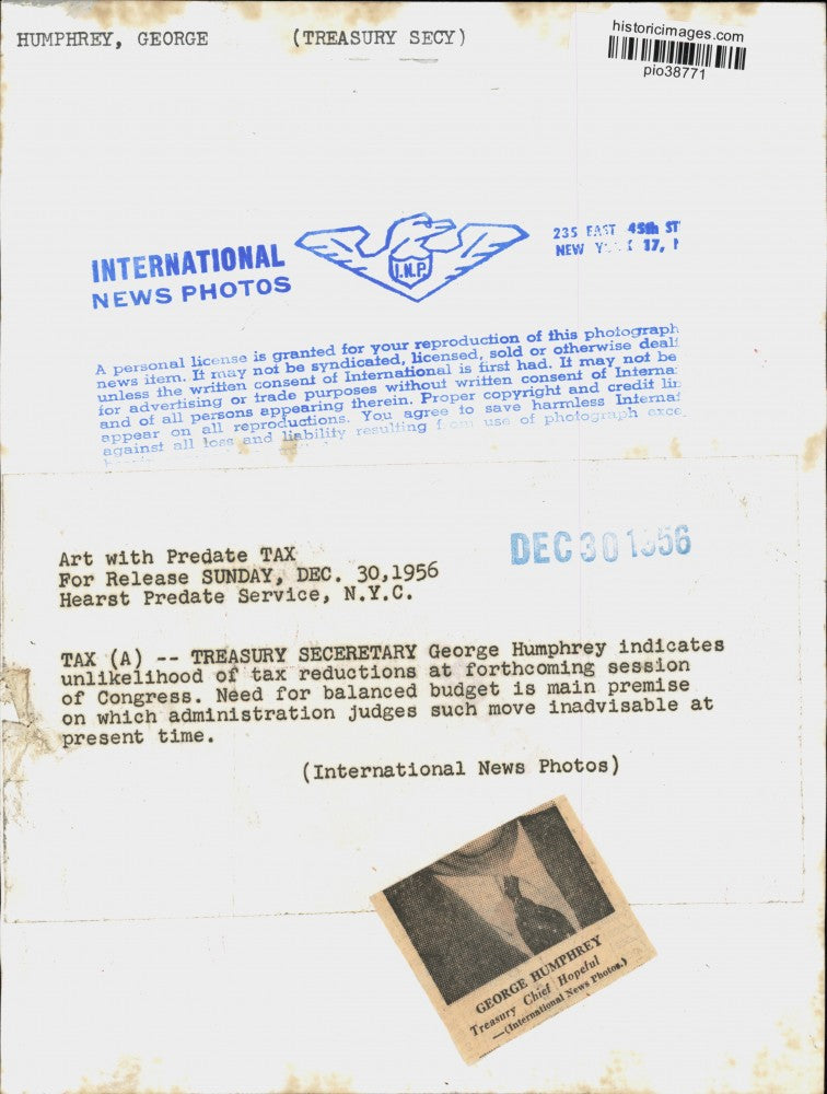 1956 Press Photo U.S. Treasury Secretary George Humphreys - pio38771