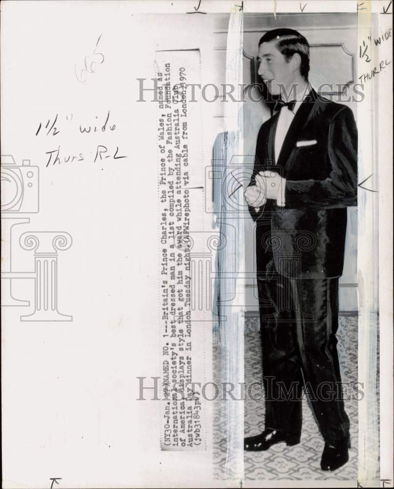 1970 Press Photo Prince Charles of Wales named &quot;Best Dressed Man&quot; in England- Historic Images