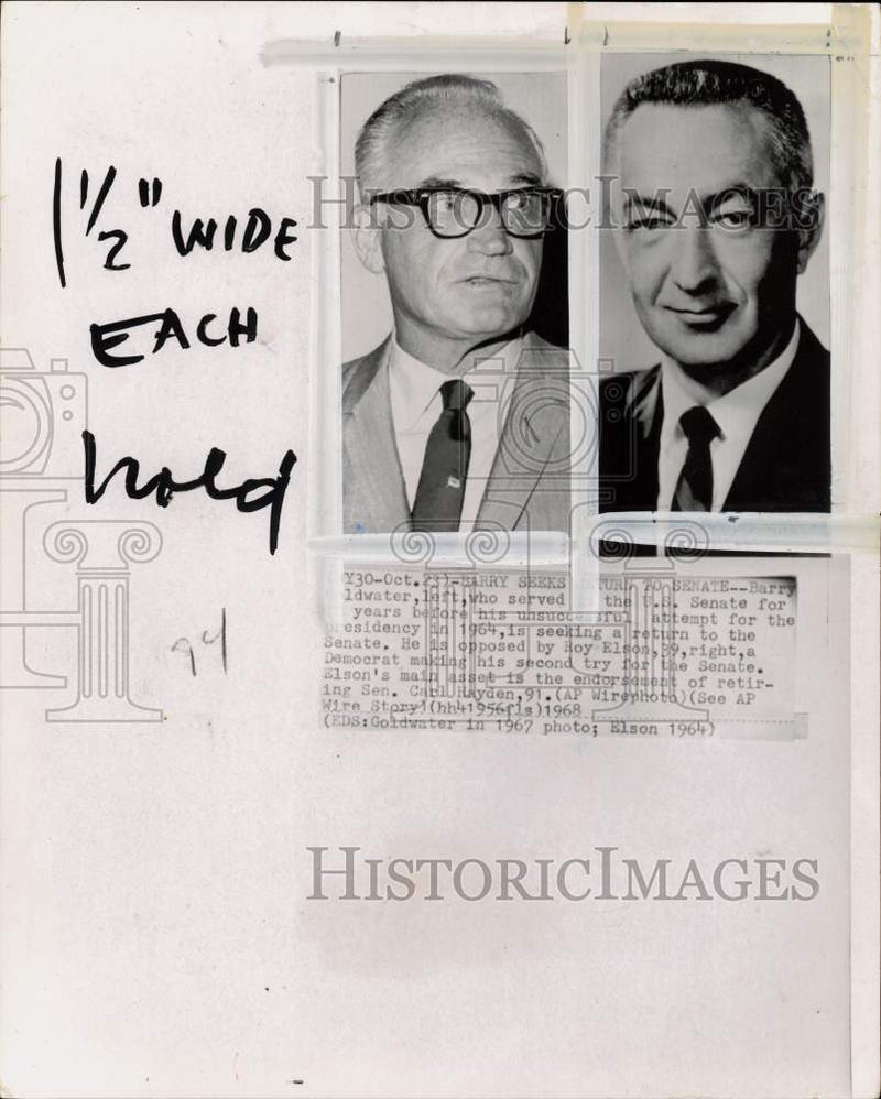 Load image into Gallery viewer, 1964 Press Photo Senatorial candidates Barry Goldwater &amp; Roy Elson - pio39426
