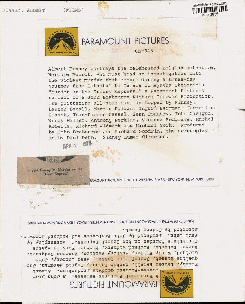 1974 Press Photo Actor Albert Finney stars in "Murder on the Orient Express"