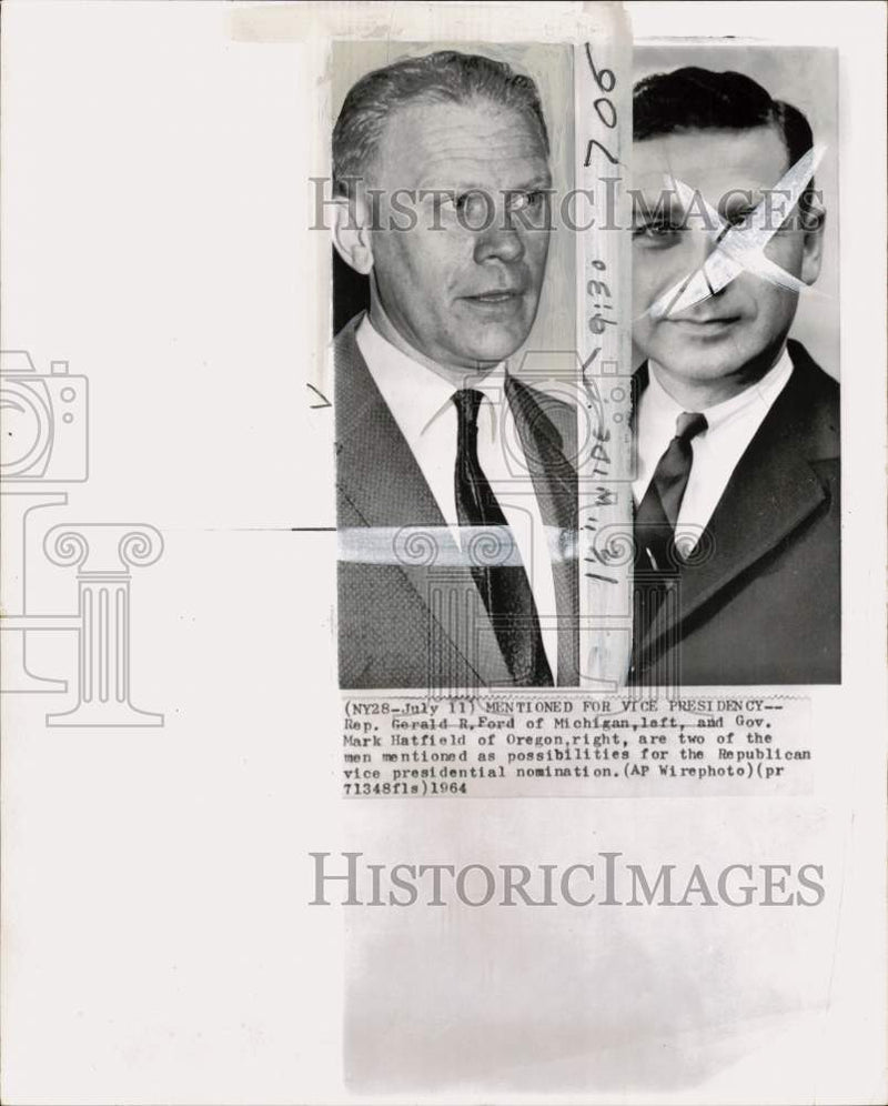 Load image into Gallery viewer, 1964 Press Photo Representative Gerald Ford &amp; Governor Mark Hatfield - pio41237

