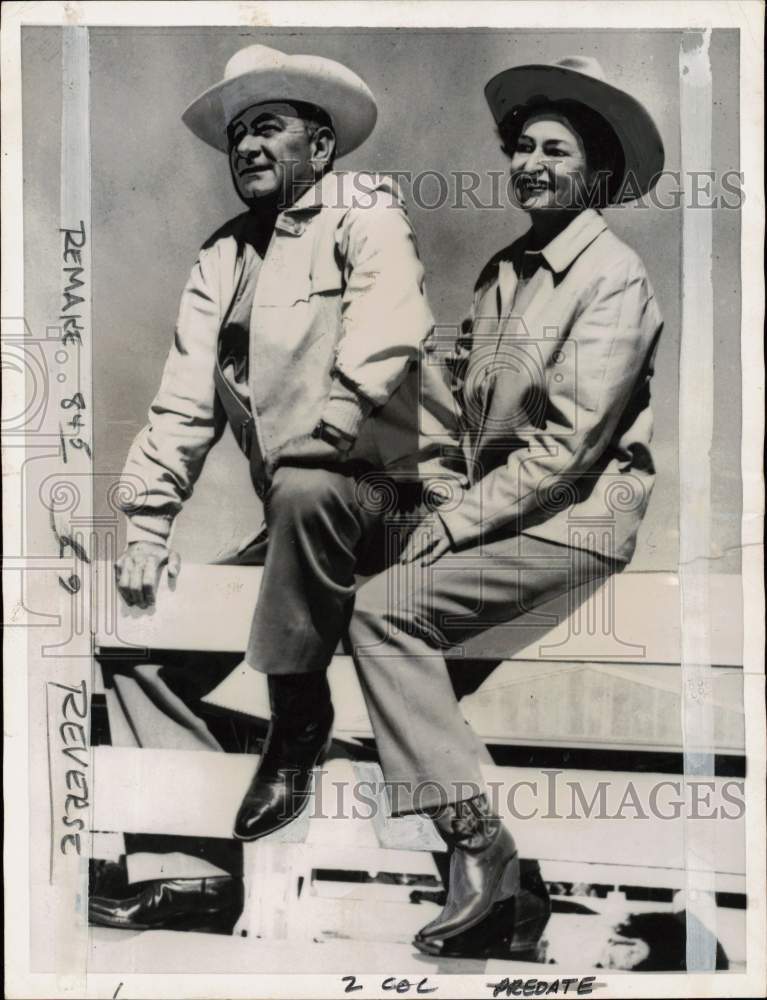 Load image into Gallery viewer, 1963 Press Photo President Lyndon B. Johnson &amp; wife at their ranch in Texas
