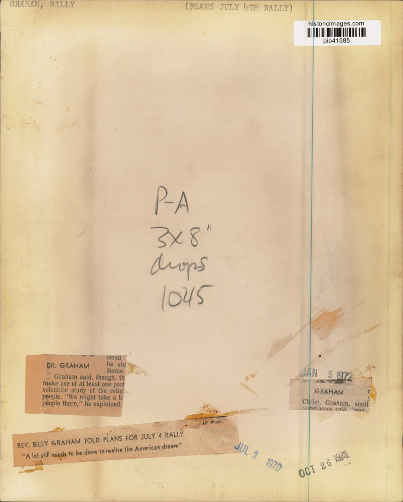 1970 Press Photo Reverend Billy Graham - pio41585
