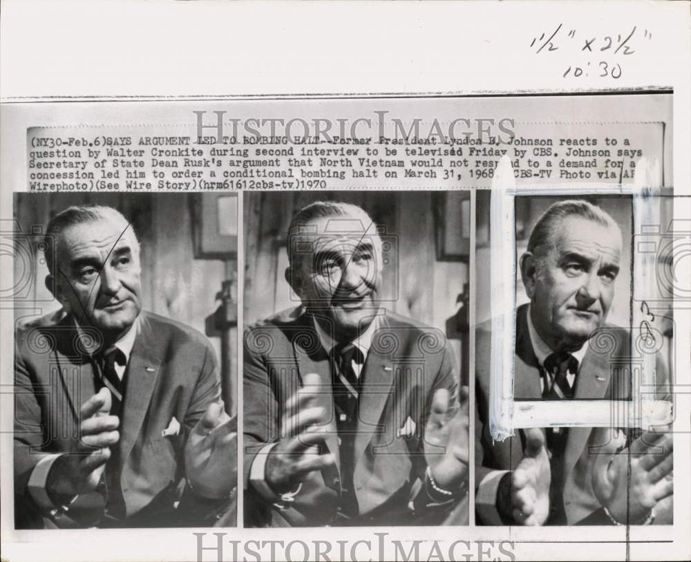 1970 Press Photo Ex-President Lyndon Johnson interviewed during the Vietnam War