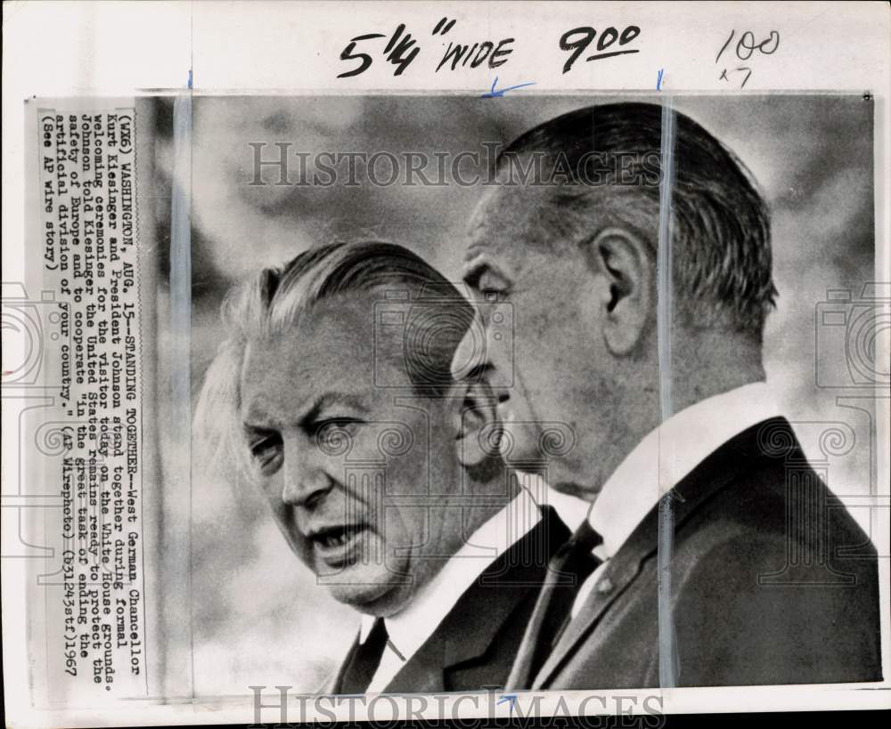 1967 Press Photo West German Chancellor Kurt Kiesinger &amp; President Johnson in DC- Historic Images