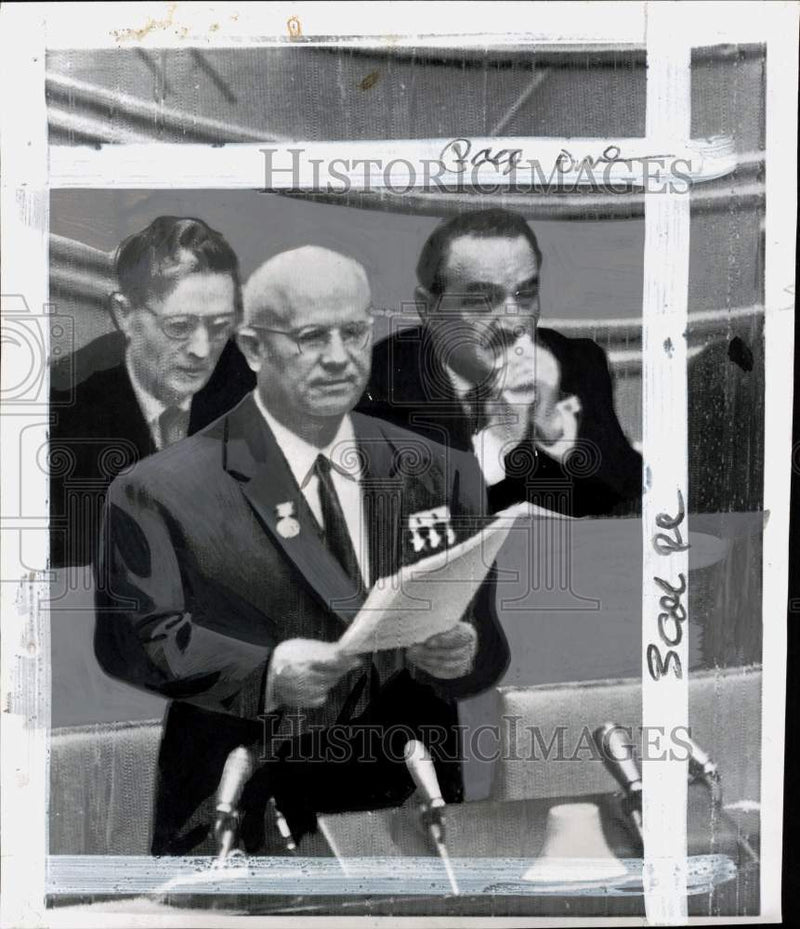 Load image into Gallery viewer, 1961 Press Photo Nikita Khrushchev, Mikhail Suslov &amp; Anastas Mikoyan in Moscow
