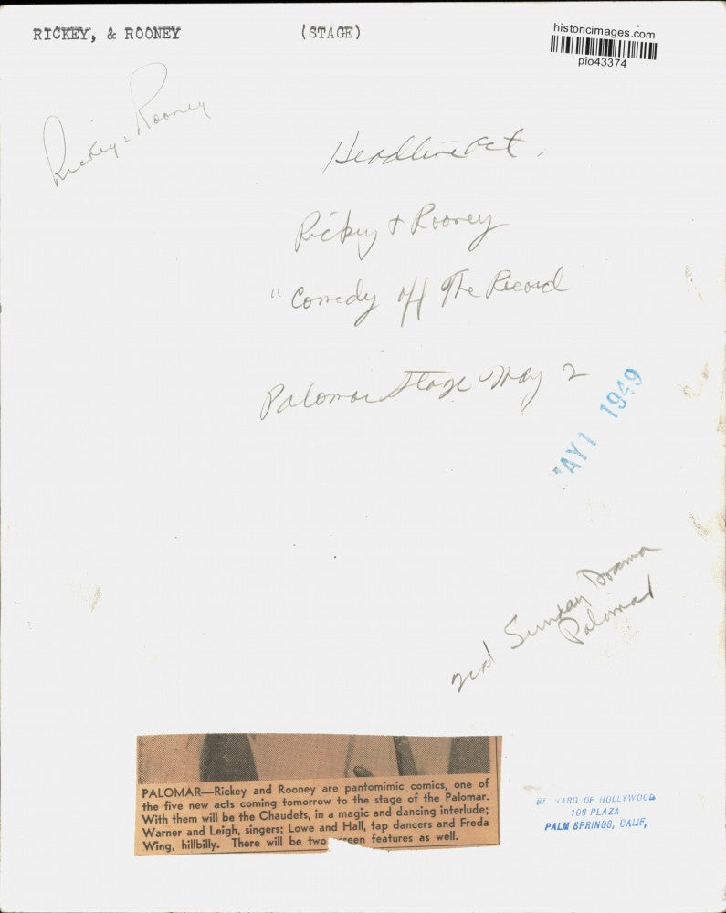 1949 Press Photo Pantomimic comic duo Rickey and Rooney - pio43374