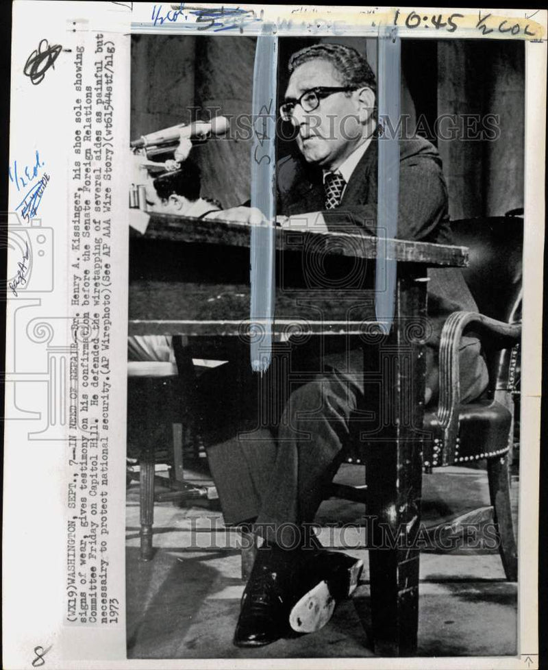 Load image into Gallery viewer, 1973 Press Photo Henry Kissinger speaks at Senate Foreign Relations hearing, DC
