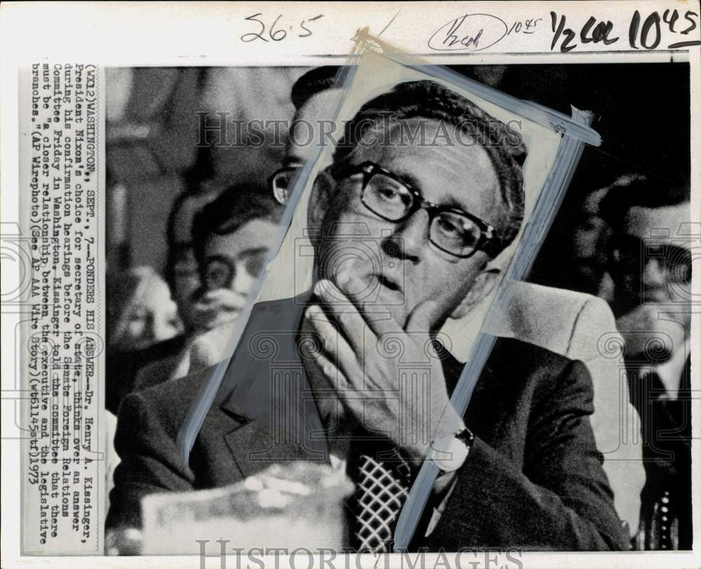 1973 Press Photo State Secretary Henry Kissinger at Senate hearing in DC- Historic Images