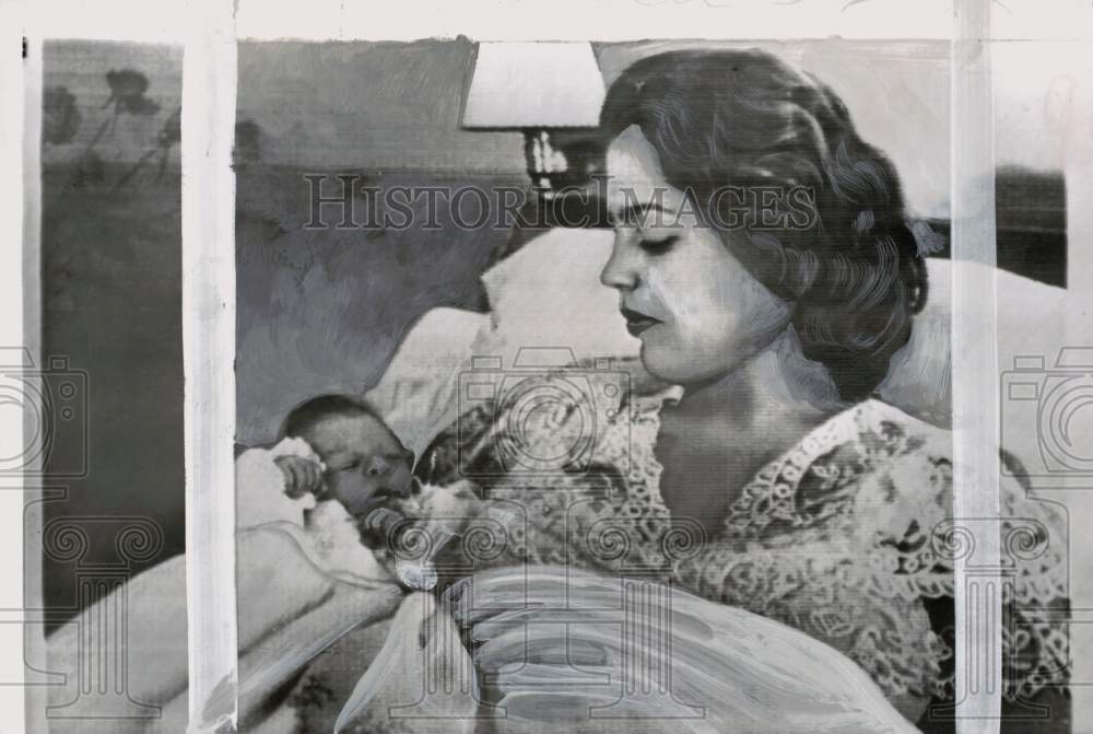 1956 Press Photo Princess Ira Hohenlohe with son at Mont Choisi Clinic, Lausanne