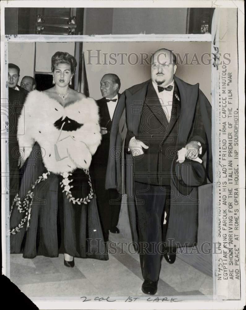 1956 Press Photo Former Egyptian King Faouk with Irma Capece Minutolo in Rome