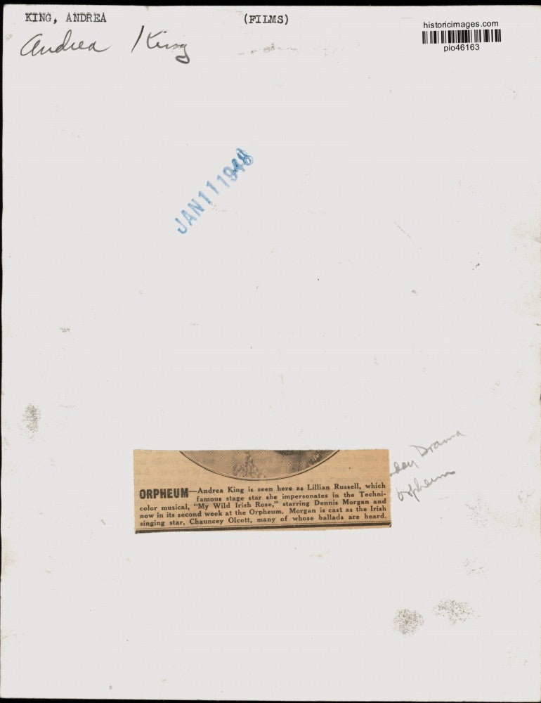 1948 Press Photo Andrea King portrays Lillian Russell in "My Wild Irish Rose"