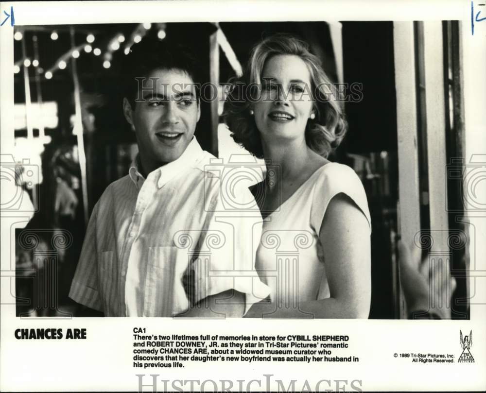 1989 Press Photo Cybill Shepherd, Robert Downey Jr. in "Chances Are" - pip05351- Historic Images