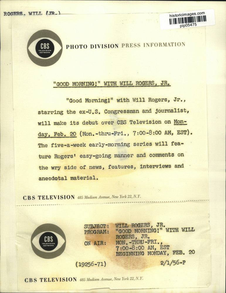 1956 Press Photo Will Rogers, Jr. on "Good Morning!" - pip05475