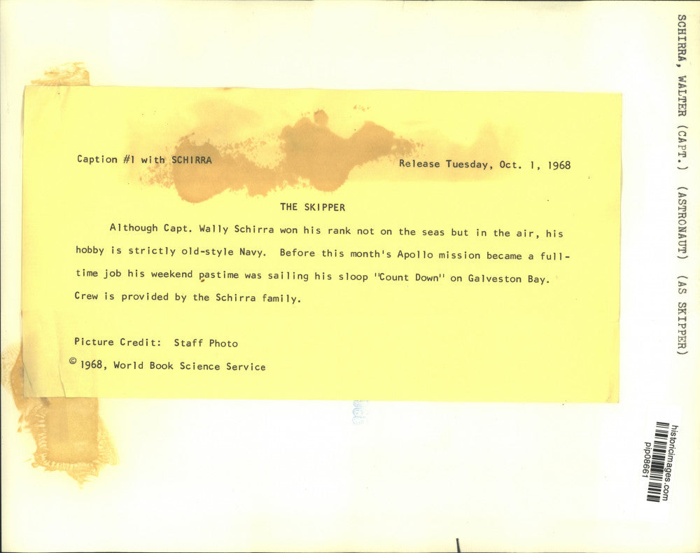 1968 Press Photo Astronaut Walter Schirra in Galveston Bay - pip08661