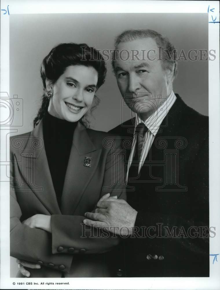 1991 Press Photo Teri Hatcher, Robert Loggia on "Sunday Dinner" Television Show- Historic Images