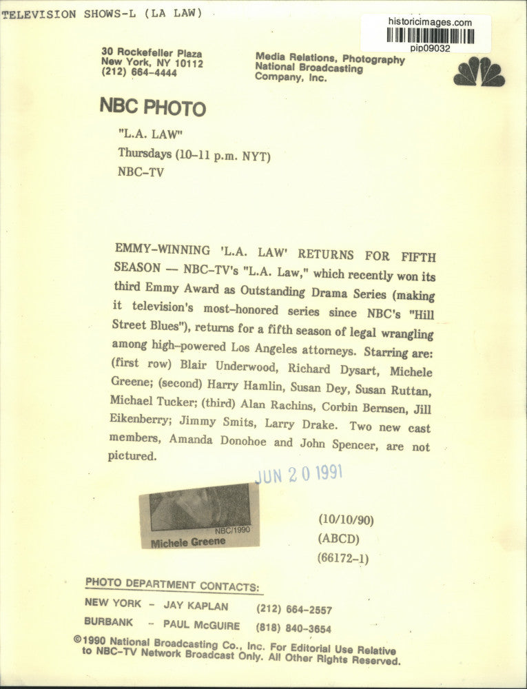 1990 Press Photo "L.A. Law" Television Show Cast Members - pip09032