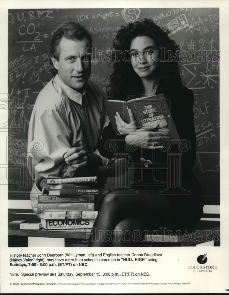 1990 Press Photo Will Lyman, Nancy Valen on &quot;Hull High&quot; Television Series- Historic Images
