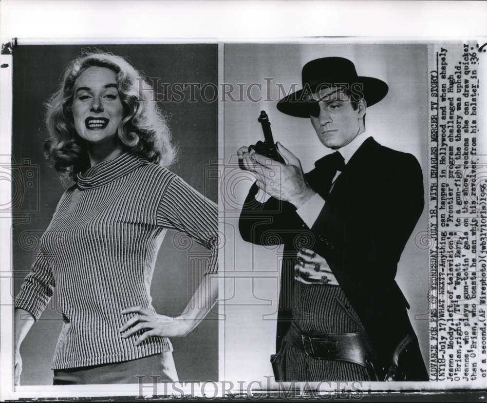1956 Press Photo Actress Jeanne Moody &amp; Actor Hugh O&#39;Brian - pip11026- Historic Images