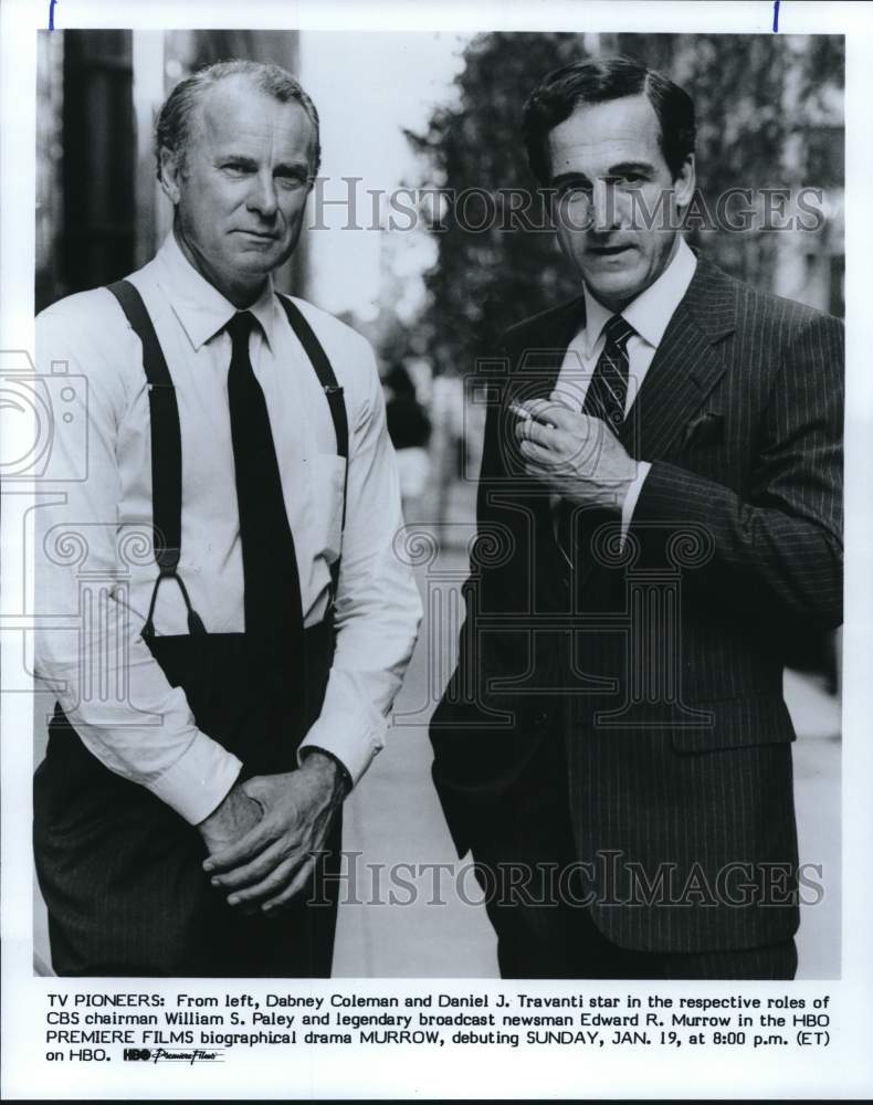 1986 Press Photo Dabney Coleman & Daniel J. Travanti in "Murrow" HBO Movie- Historic Images