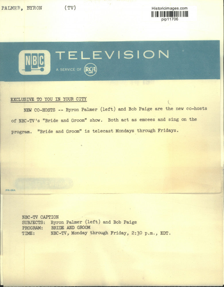 Press Photo Byron Palmer & Bob Paige Co-Host NBC's "Bride and Groom" - pip11706