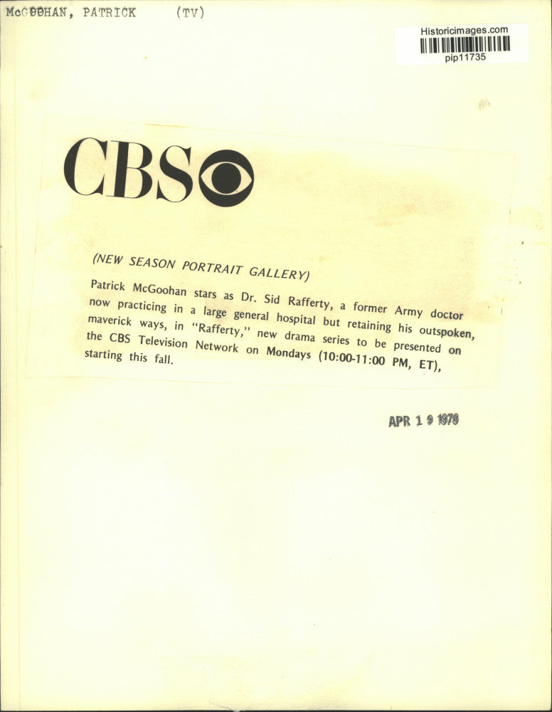 1978 Press Photo Actor Patrick McGoohan in "Rafferty" CBS Series - pip11735