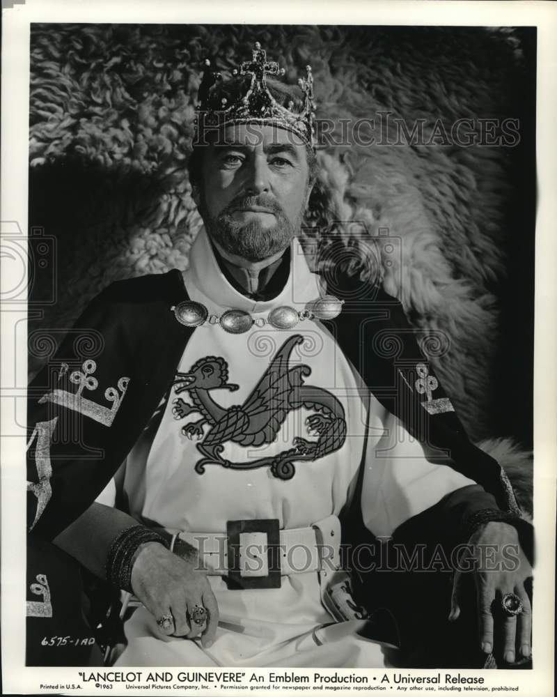 1963 Press Photo Actor Brian Aherne as King Arthur in "Lancelot and Guinevere"- Historic Images