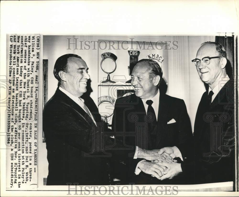 1964 Press Photo William S. Paley, Daniel R. Topping, &amp; Del E. Webb - pip14272- Historic Images