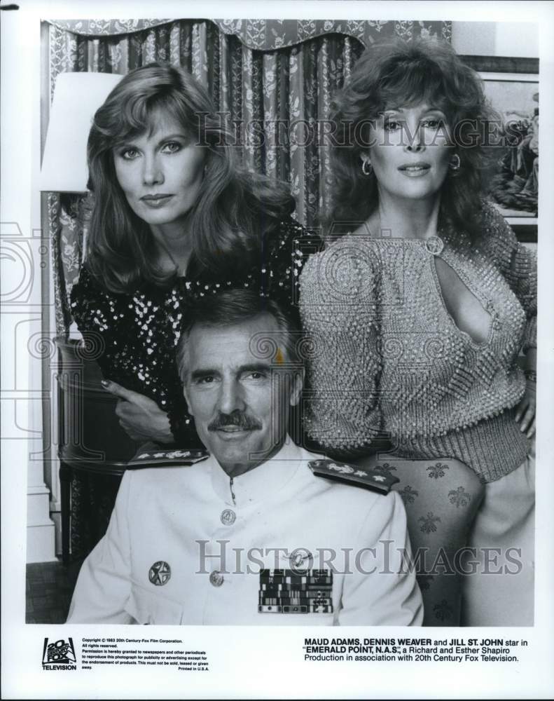 1983 Press Photo Maud Adams, Dennis Weaver, Jill St. John, "Emerald Point, NAS"- Historic Images