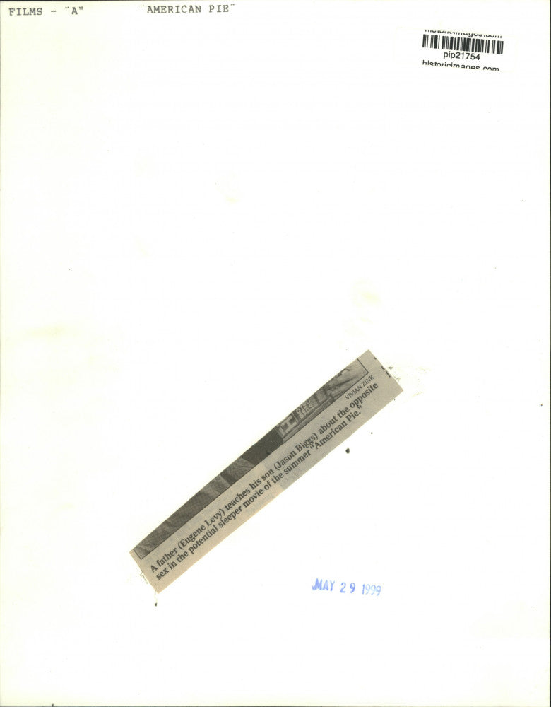 1999 Press Photo Jason Biggs and Eugene Levy star in "American Pie." - pip21754