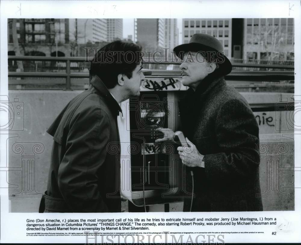 1988 Press Photo Don Ameche &amp; Joe Mantegna in &quot;Things Change&quot; Film - pip23136- Historic Images