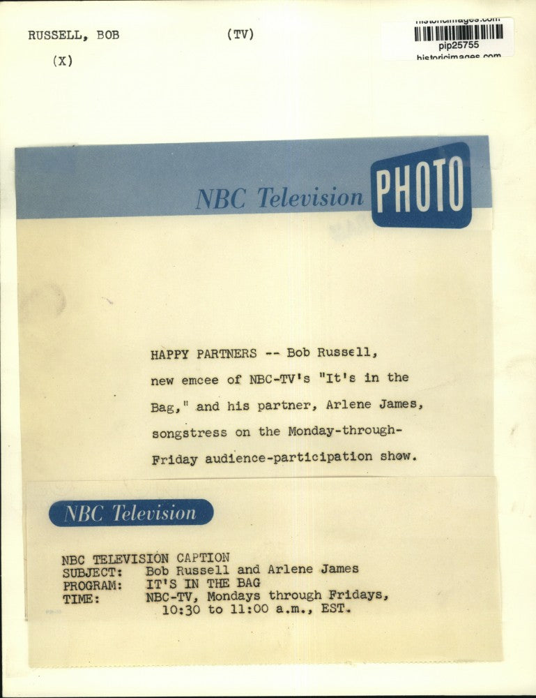 Press Photo Bob Russell & Arlene James, Stars of "It's in the Bag" NBC Show