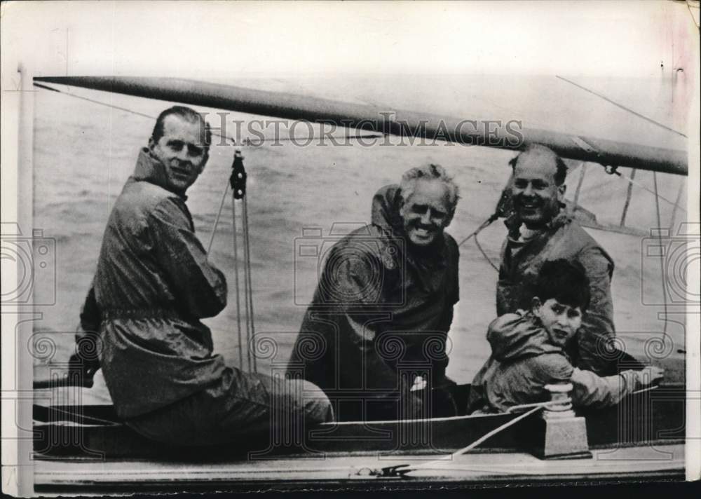 1958 Press Photo Prince Charles of England & Others in Sailboat - pip27124- Historic Images
