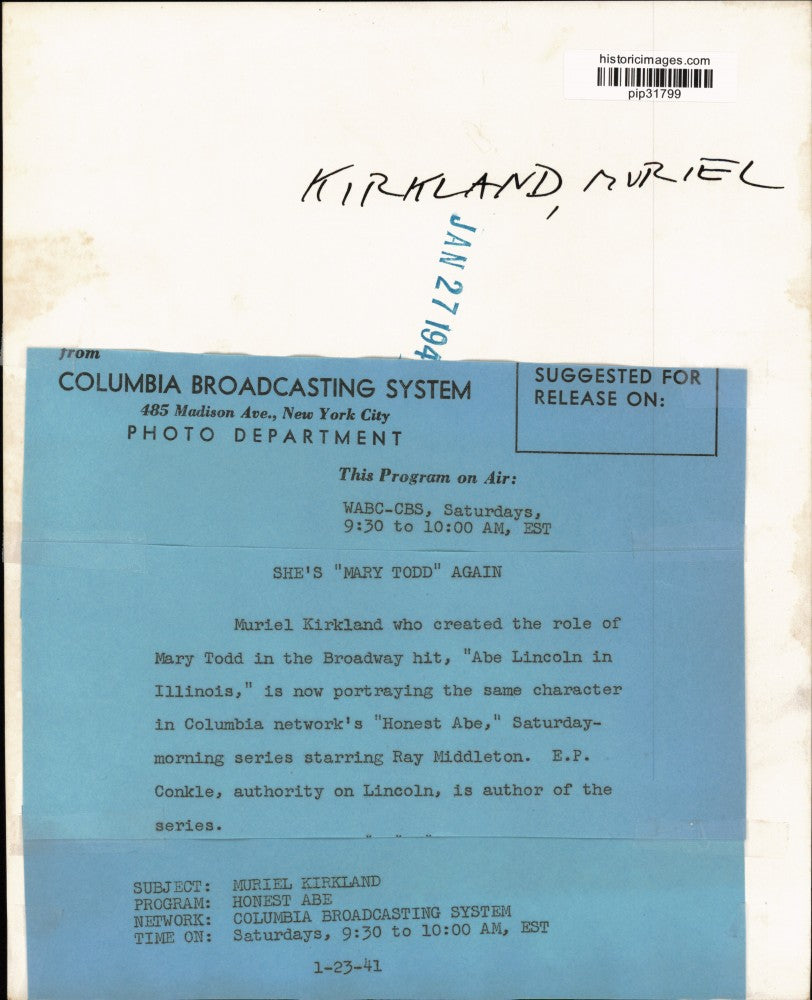 1941 Press Photo Muriel Kirkland plays Mary Todd on "Honest Abe" radio series