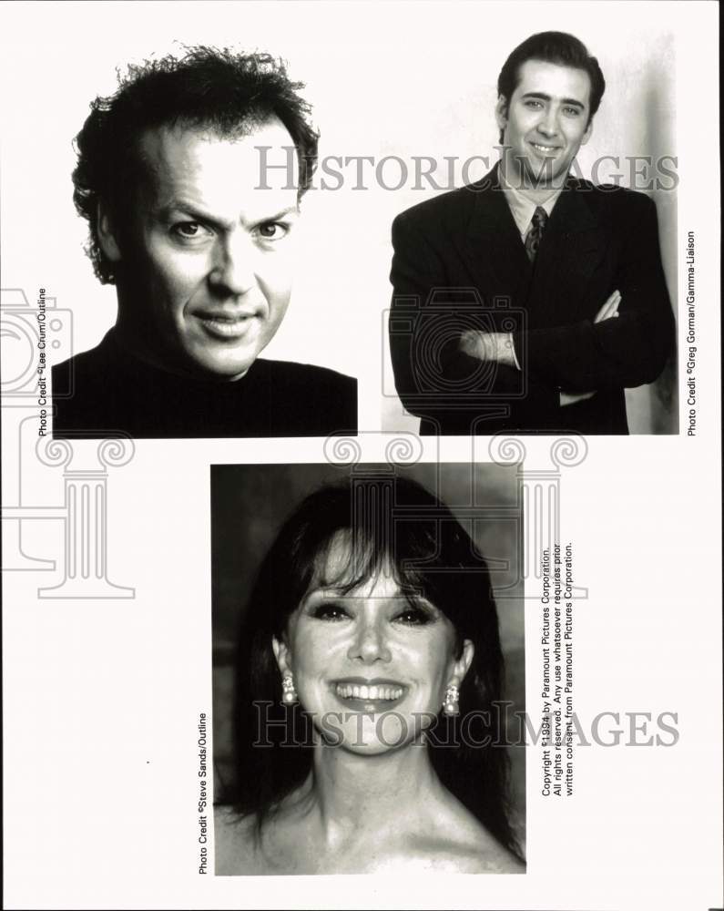 1994 Press Photo Movie stars Michael Keaton, Nicolas Cage and Marlo Thomas