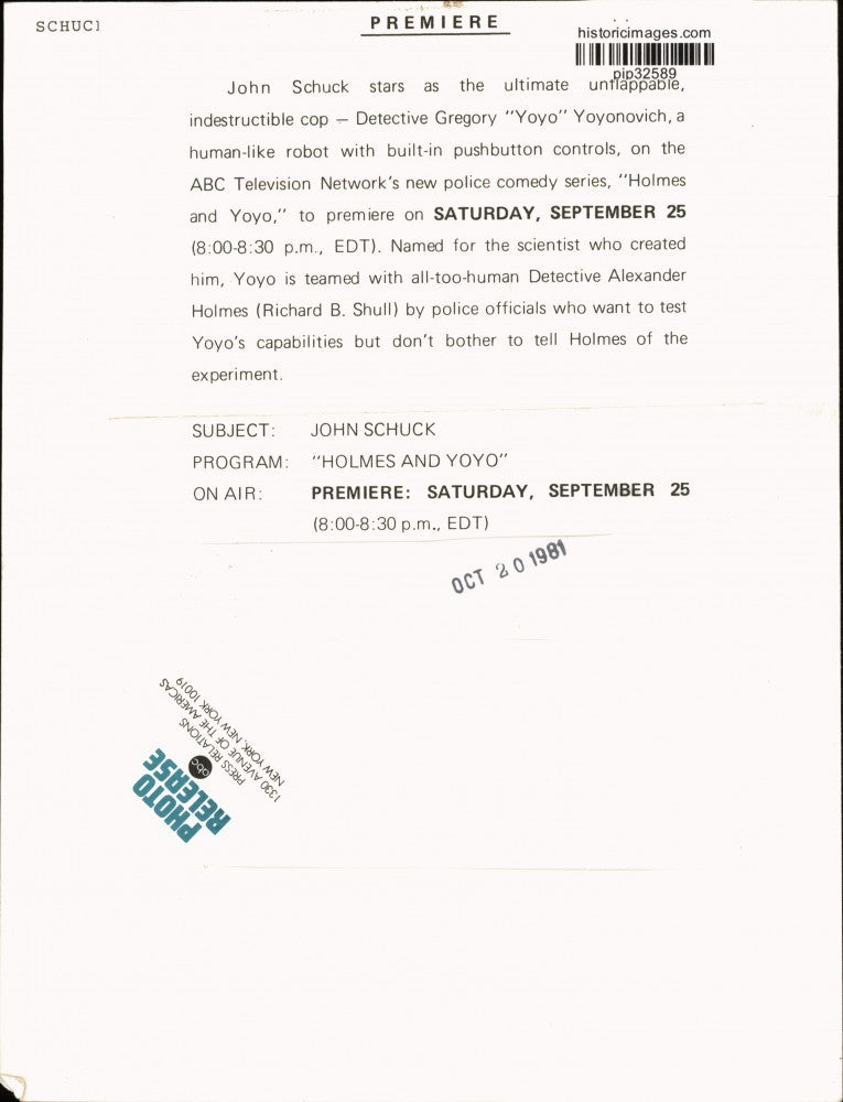 1981 Press Photo John Schuck stars in "Holmes and Yoyo" on ABC Television