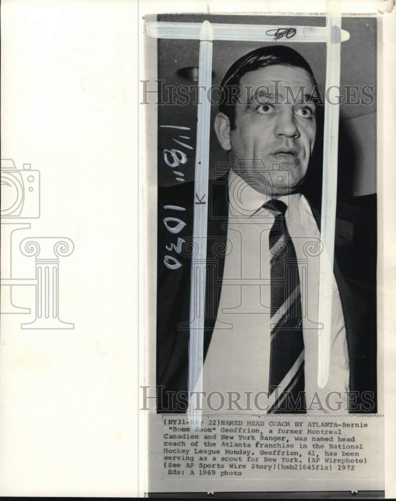 1969 Press Photo Atlanta Flames hockey coach Bernie "Boom Boom" Geoffrion- Historic Images