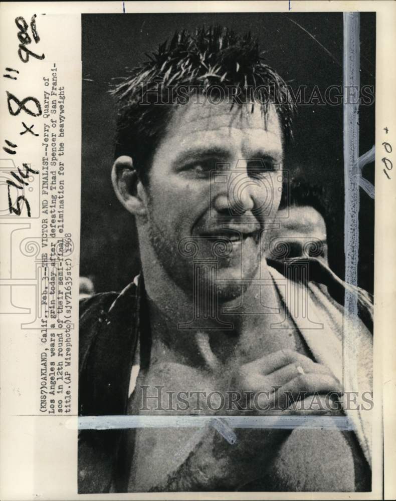 1968 Press Photo Boxer Jerry Quarry after a victory in Oakland, California.- Historic Images