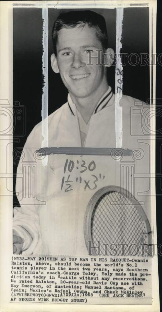 1963 Press Photo Davis Cup tennis player Dennis Ralston - pis00609- Historic Images