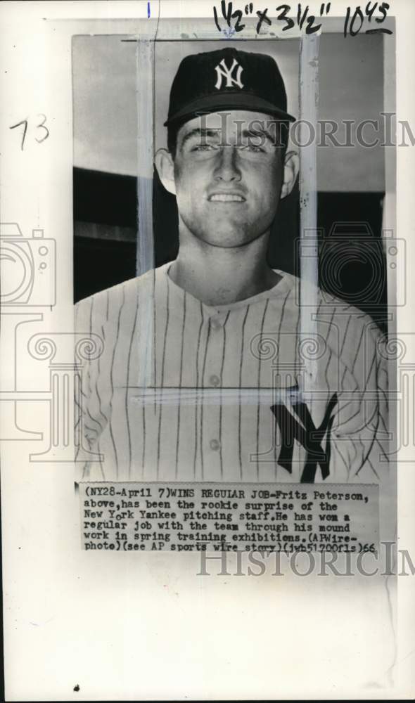 1966 Press Photo New York Yankees baseball pitcher Fritz Peterson - pis00621- Historic Images