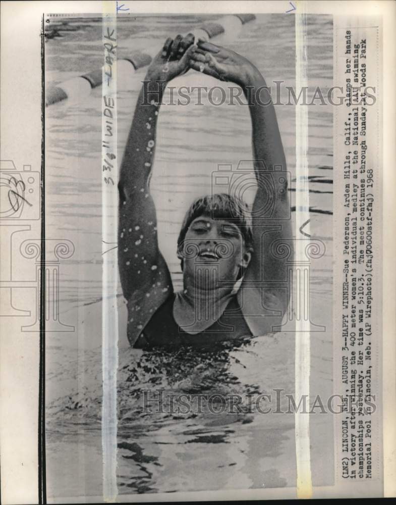 1968 Press Photo AAU swimming champion Sue Pederson - pis00628- Historic Images