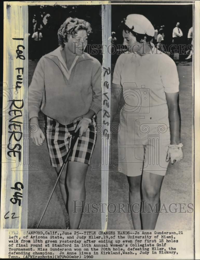 1960 Press Photo Golfers Jo Anne Gunderson and Judy Eller at Stanford, Calif.- Historic Images