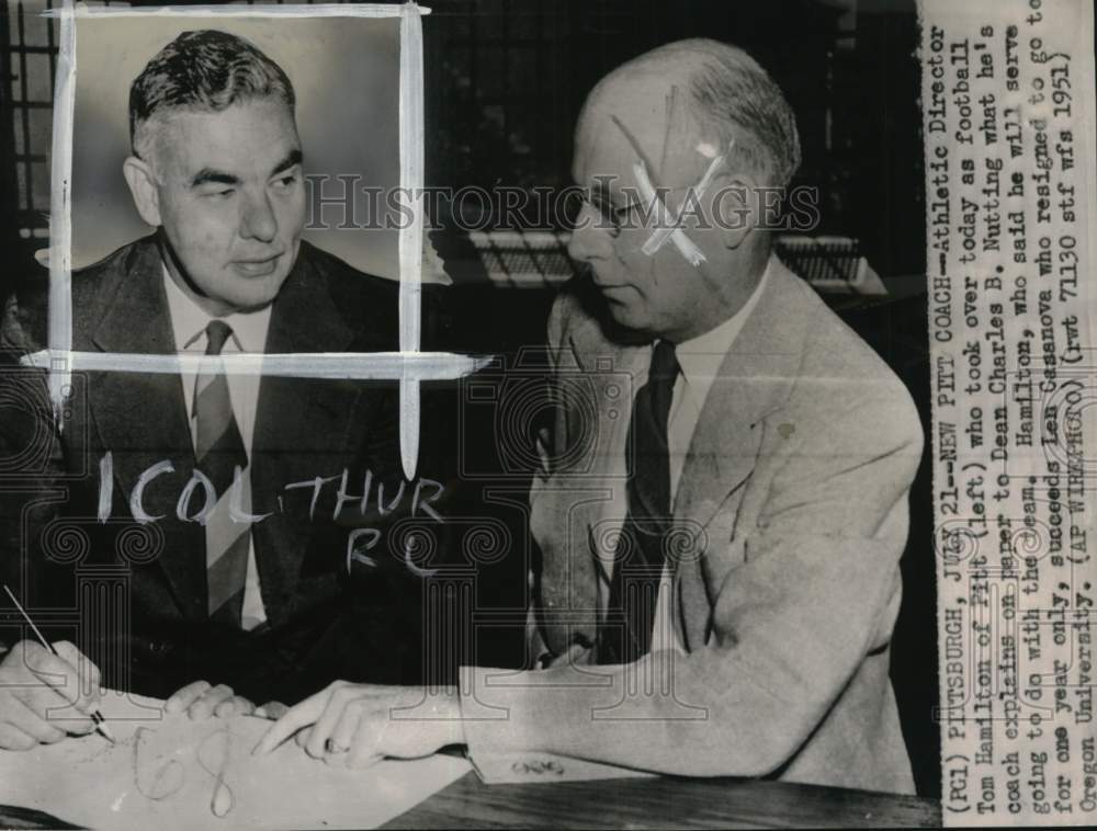 1951 Press Photo Pittsburgh Panther Football Coach Tom Hamilton, Charles Nutting- Historic Images