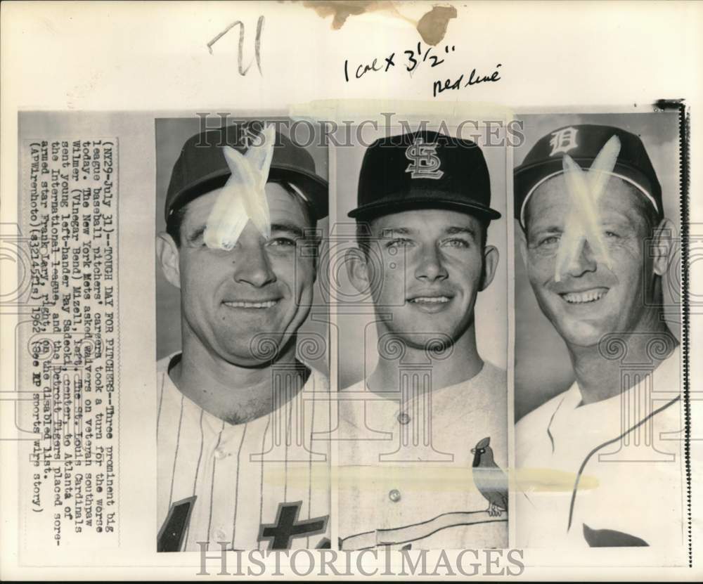 1962 Press Photo Baseball Pitchers Wilmer Mizell, Ray Sadecki And Frank Lary- Historic Images