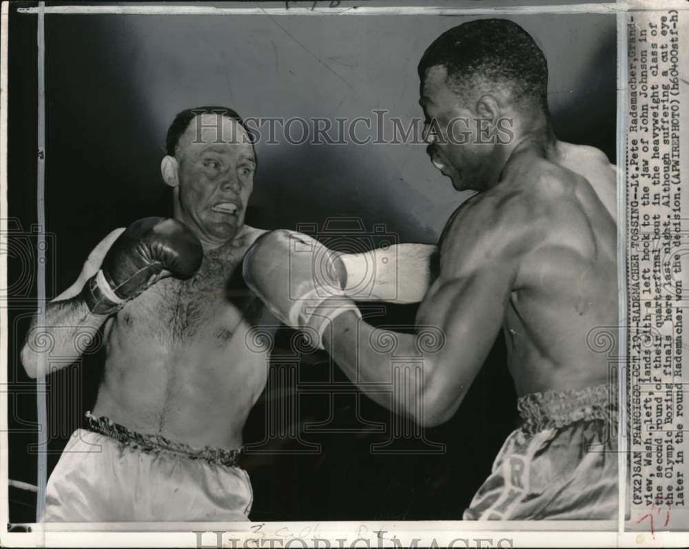 1956 Press Photo Boxers Pete Rademacher And John Johnson Fight In San Francisco- Historic Images