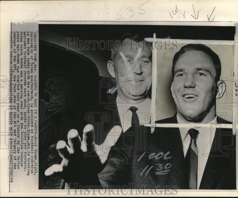 1964 Press Photo Tulsa Football Glenn Dobbs And Quarterback Jerry Rhome- Historic Images