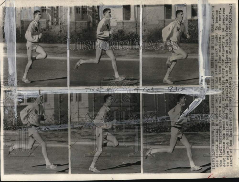1955 Press Photo Track runner Wes Santee during workout, Los Angeles, California- Historic Images