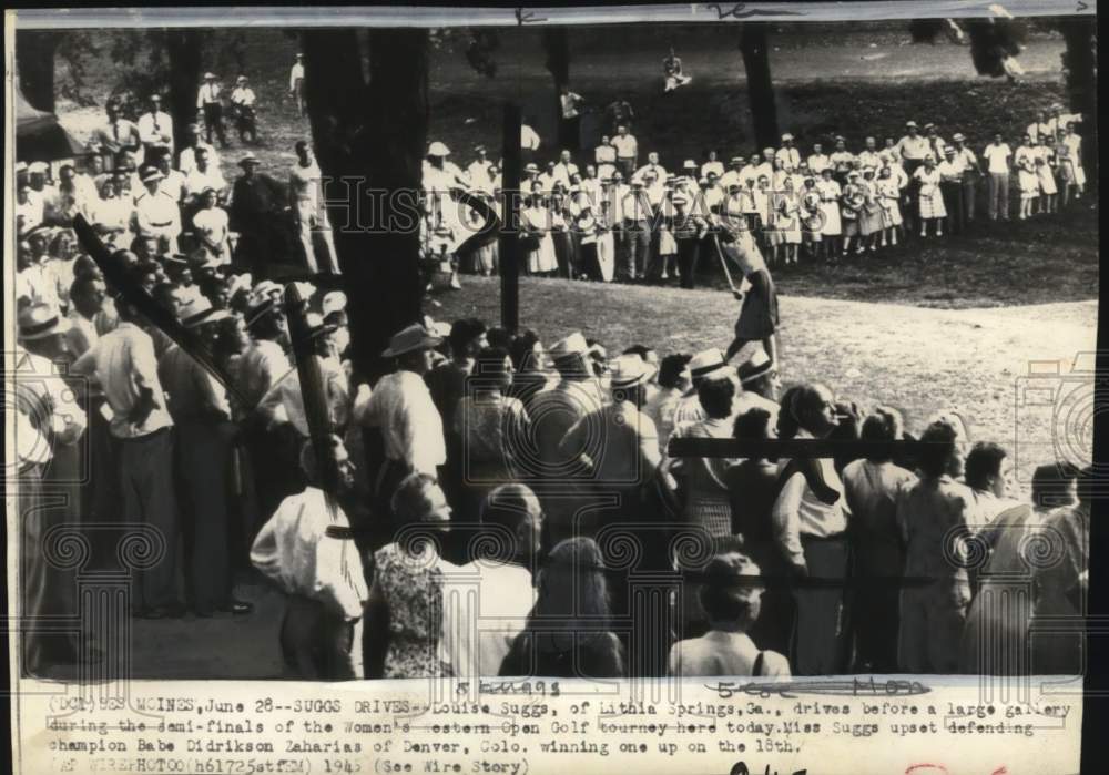 1945 Press Photo Louise Suggs, Women's Western Open Golf tourney, Des Moines, IA- Historic Images